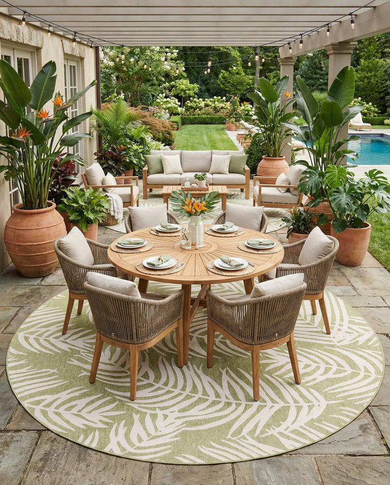 Seaside Blooms Collection Area Rug - Verdure (Green) Round Green  lifestyle 68