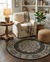 Patio Heritage Collection Area Rug - Savannah (Charcoal Gray) Round Charcoal Gray  lifestyle 55