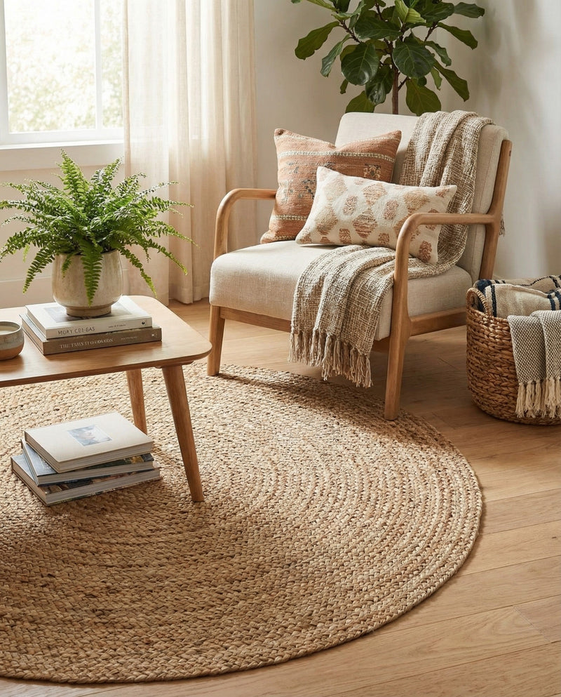 Woven Seaside Jute Collection Area Rug - Savannah (Natural) Round Natural  lifestyle 54