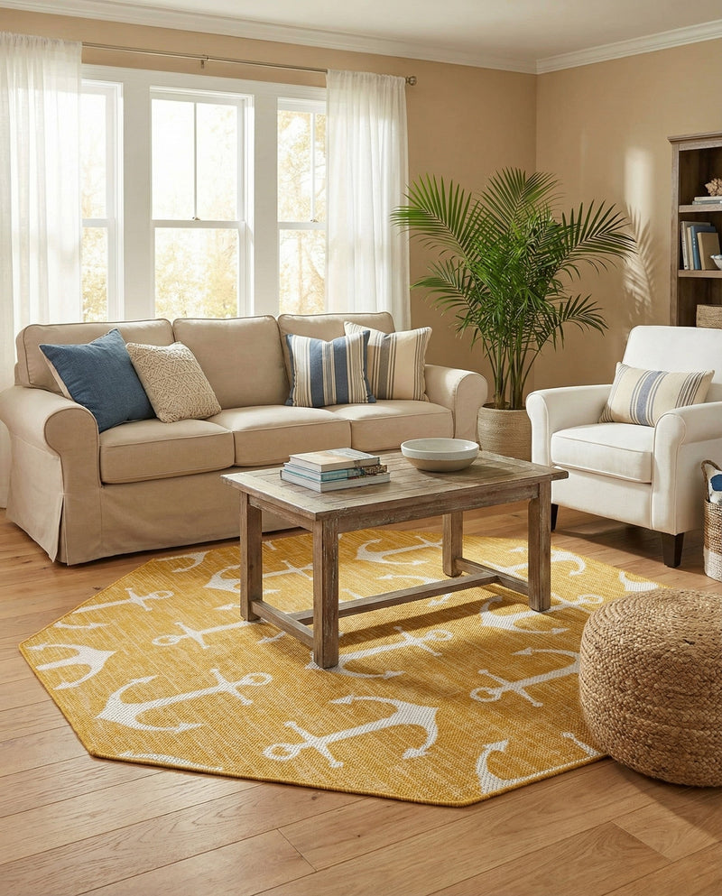 Seaside Haven Rugs Collection Area Rug - Sapphire (Yellow) Octagon Yellow  lifestyle 64