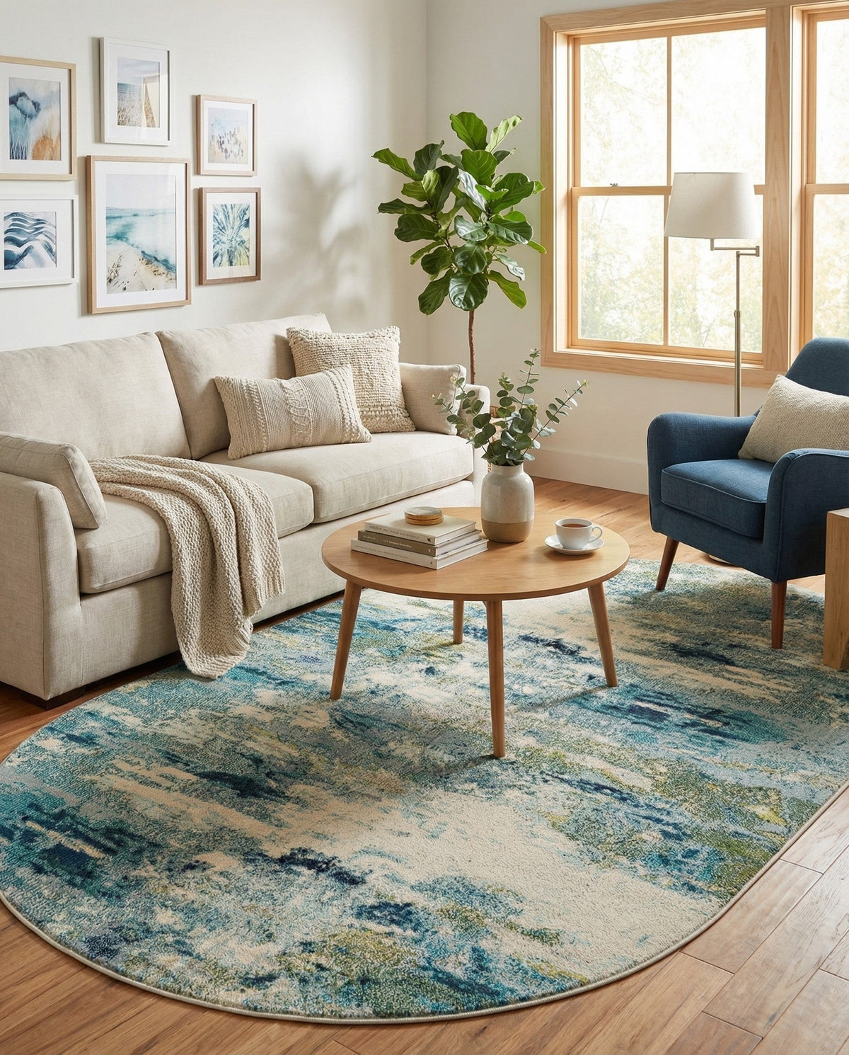 Chromatic Oasis Collection Area Rug -  Serene Oval Light Blue  lifestyle 93