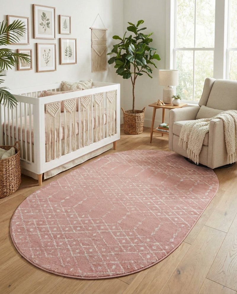 Marrakesh Lattice Collection Area Rug - Casablanca (Rose Pink) Oval Rose Pink  lifestyle 80