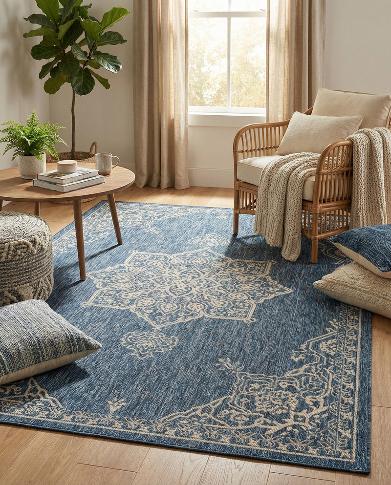Patio Heritage Collection Area Rug -  Charleston (Blue) Rectangle Blue  lifestyle 8