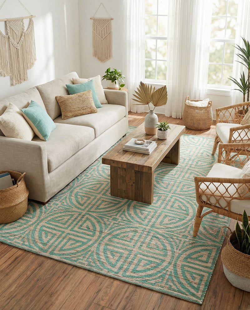 Savannah Threads Collection Area Rug -  Thar Rectangle Blue and Ivory  lifestyle 27