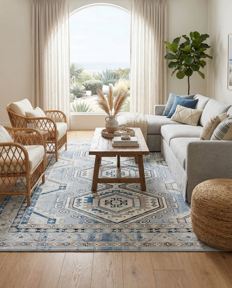 Savannah Elegance Collection Area Rug -  Tybee (Aqua Blue) Rectangle Aqua Blue  lifestyle 5