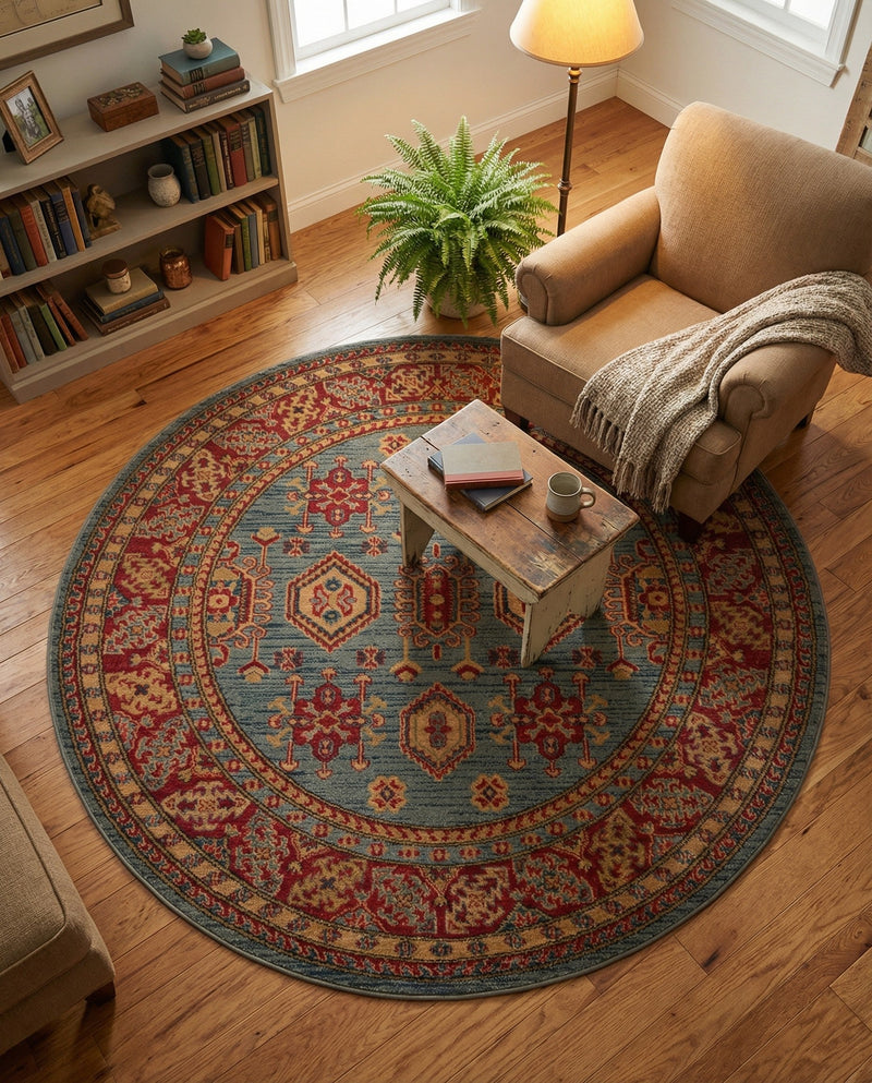 Persian Elegance Collection Area Rug -  Nain Round Light Blue  lifestyle 41