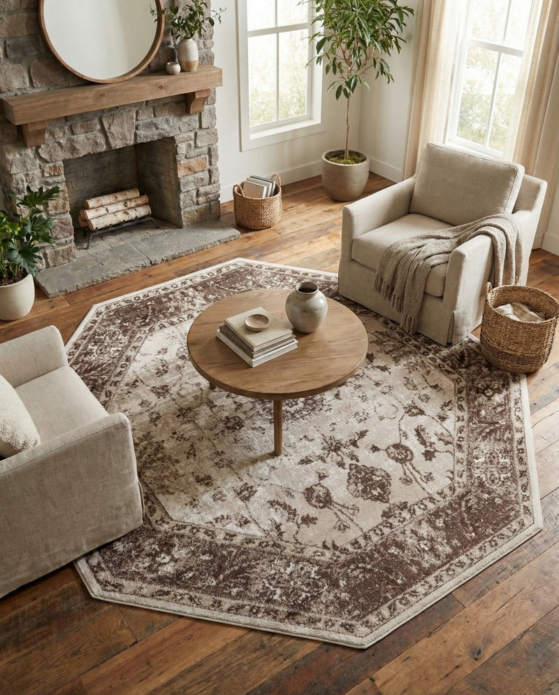 Andes Summit Collection Area Rug -  Aconcagua Octagon Cream  lifestyle 64