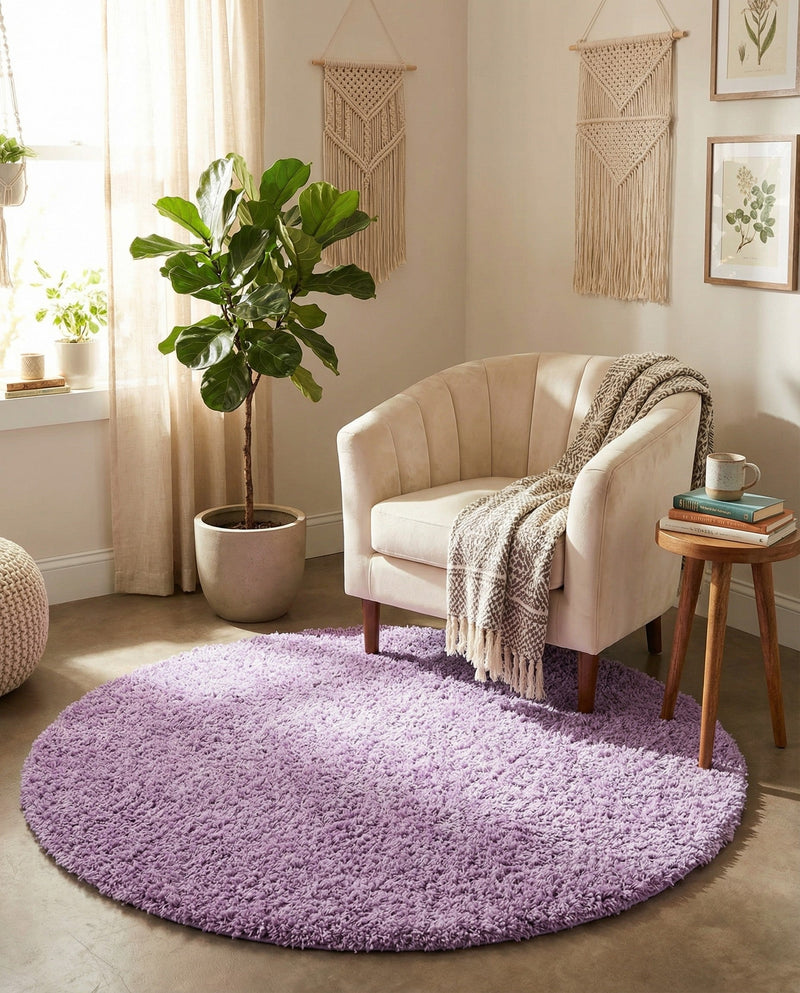 Plush Oasis Collection Area Rug - Serenity (Lilac) Round Lilac  lifestyle 43