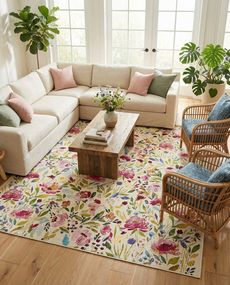 Seaside Blooms Collection Area Rug -  Meadow Rectangle Multi  lifestyle 32