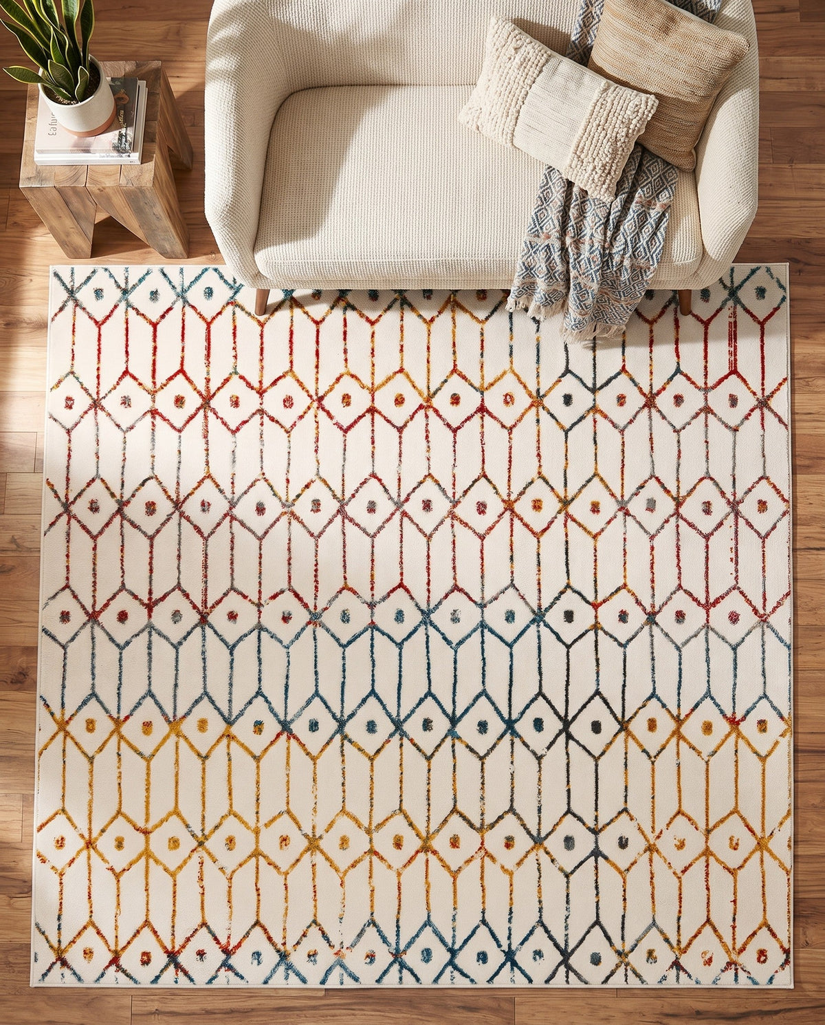 Garden Maze Retreat Collection Area Rug -  Mazeview Square Multi  lifestyle 134