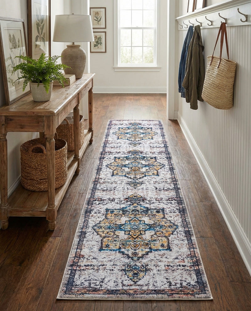 Baroque Era Collection Area Rug - Versailles (Sea Salt White) Runner Sea Salt White  lifestyle 24