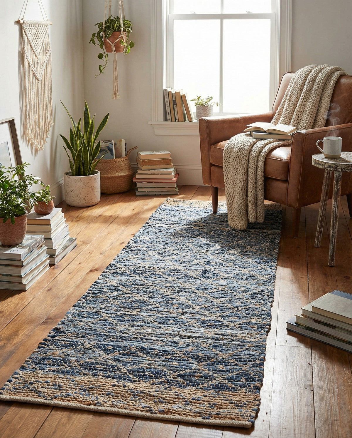Tulum Trellis Collection Area Rug - Shoreline Runner Denim blue  lifestyle 162