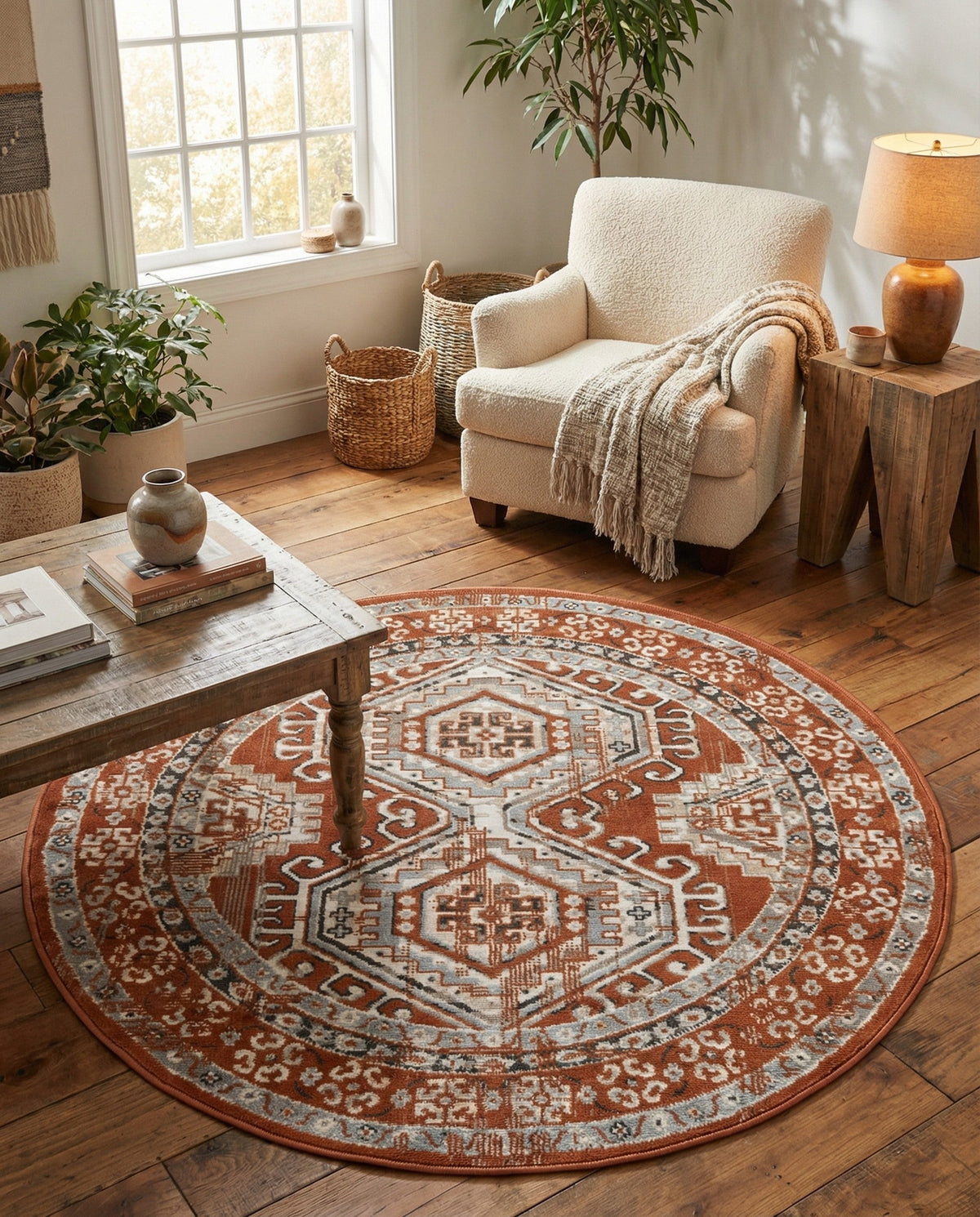 Savannah Elegance Collection Area Rug -  Tybee (Terracotta) Round Terracotta  lifestyle 62