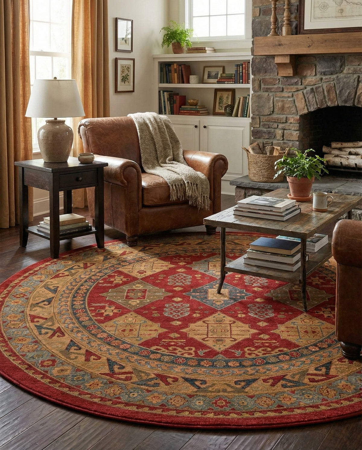 Persian Elegance Collection Area Rug -  Tabriz Round Red  lifestyle 34