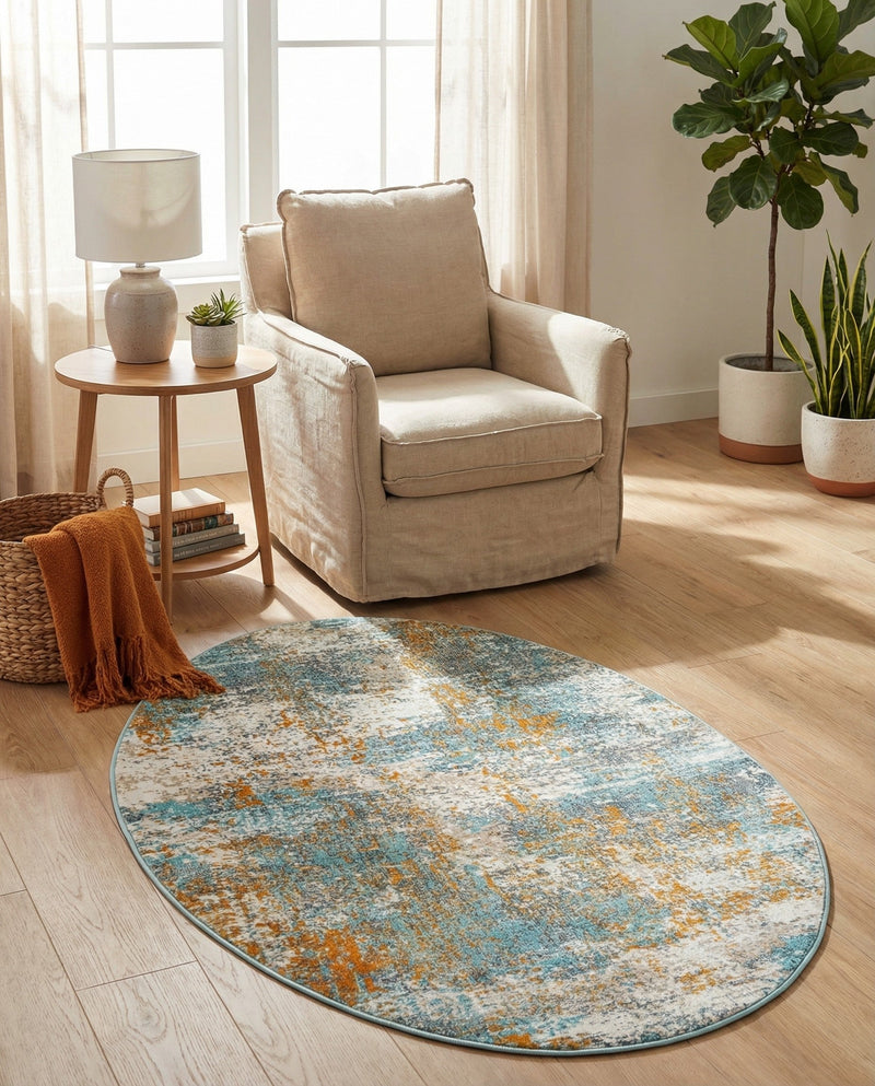 Arcadia Rugs Collection Area Rug -  Nirvana Oval Cream Blue  lifestyle 69