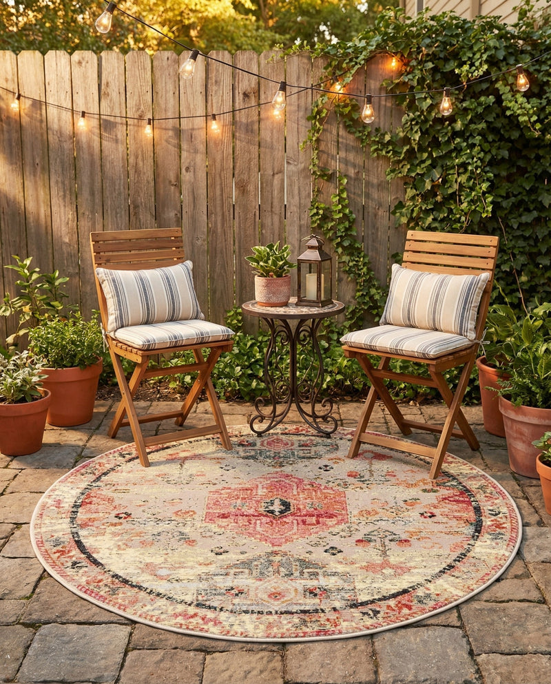 Patio Heritage Collection Area Rug -  Meadow Round Multi  lifestyle 77