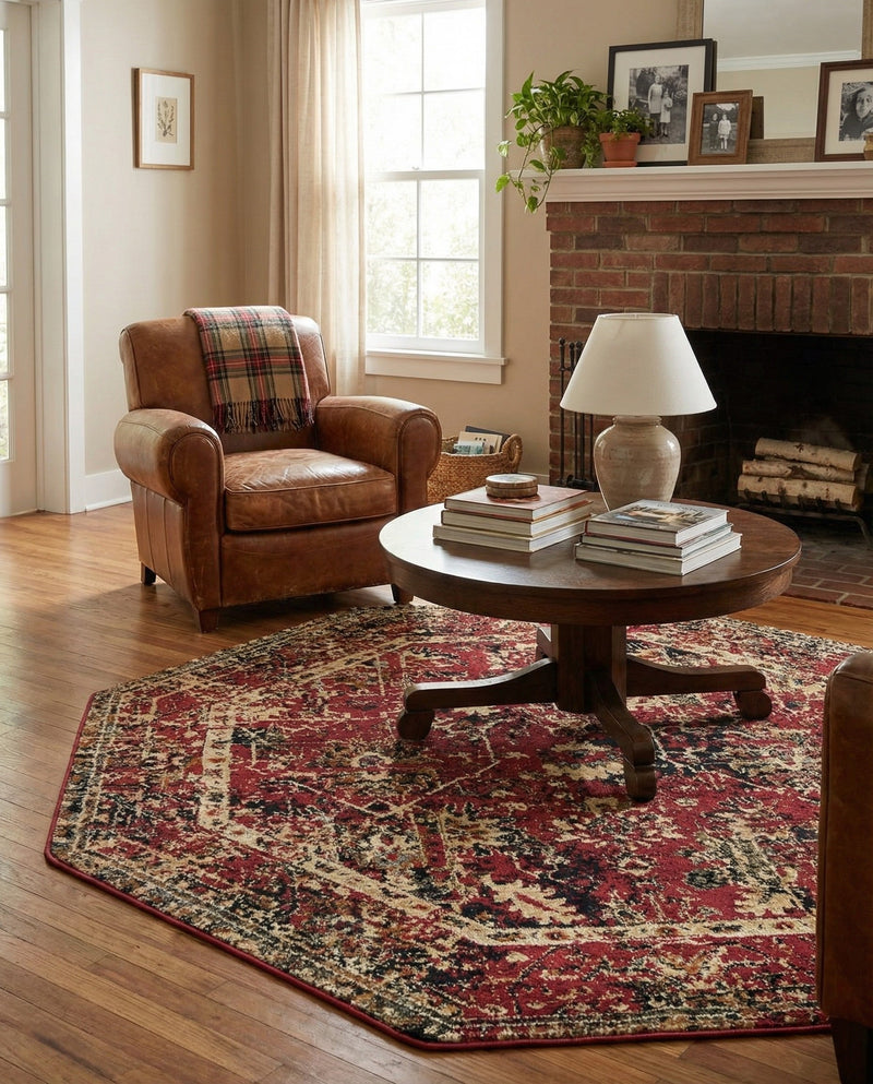 Neptune Elegance Collection Area Rug -  Galatea (Burgundy) Octagon Burgundy  lifestyle 58