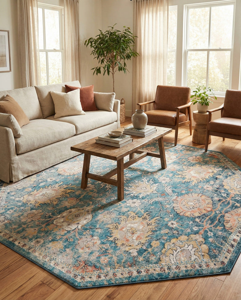 Seville Stripes Collection Area Rug -  Cordoba (Blue) Octagon Blue  lifestyle 64