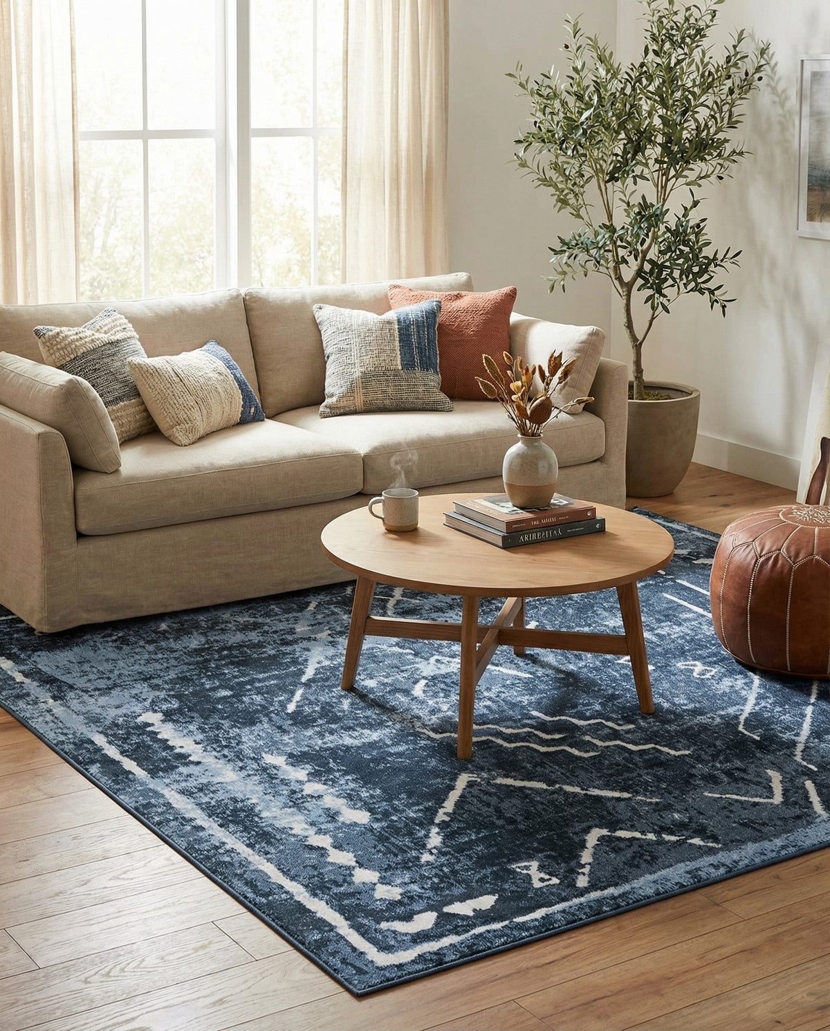Aegean Elegance Washables Collection Area Rug - Santorini Square Navy Blue  lifestyle 44