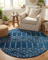 Marrakesh Lattice Collection Area Rug - Casablanca (Navy Blue) Round Navy Blue  lifestyle 39