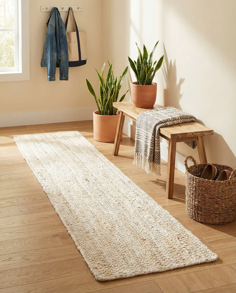 Woven Seaside Jute Collection Area Rug - Savannah (White) Table Runner White  lifestyle 63
