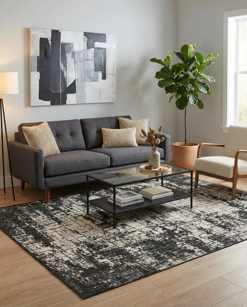 Urban Terrace Collection Area Rug -  Midtown Rectangle Black and White  lifestyle 21
