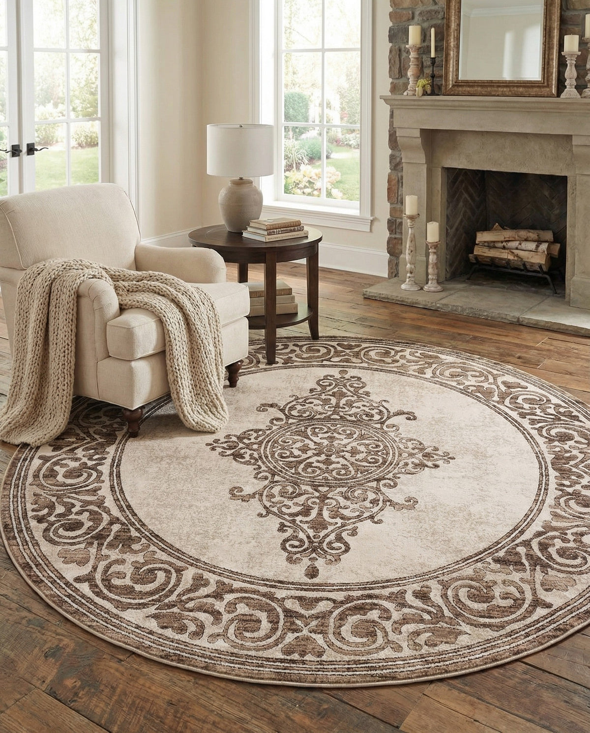 Sanctuary Retreat Collection Area Rug - Haven Round Chocolate Brown  lifestyle 92