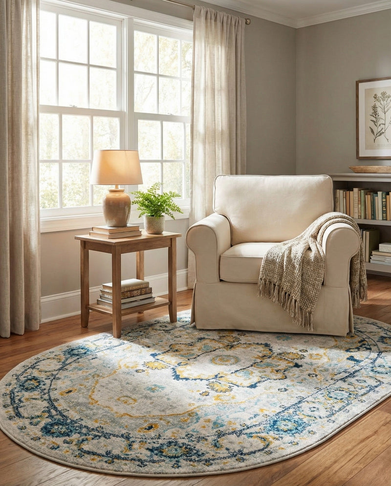 Parisian Elegance Collection Area Rug - Versailles (Gray) Oval Gray  lifestyle 74