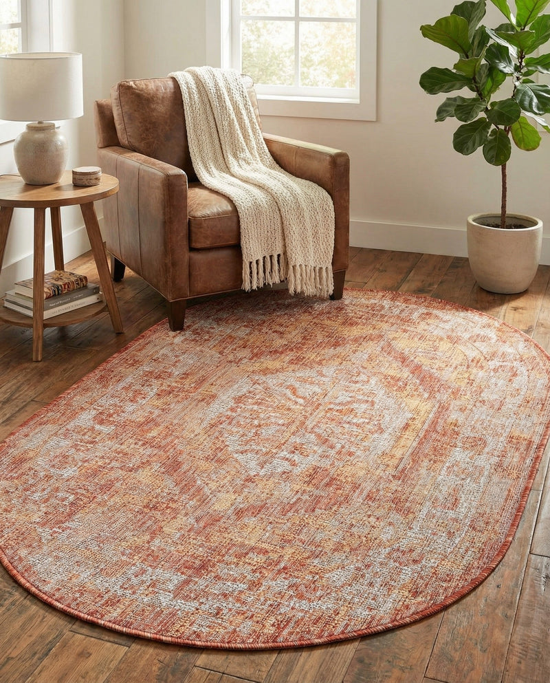 Patio Heritage Collection Area Rug -  Augusta (Rust Red) Oval Rust Red  lifestyle 80