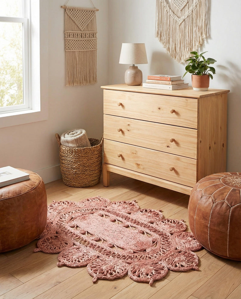 Woven Seaside Jute Collection Area Rug - Coastalhaven (Pink) Oval Pink  lifestyle 19