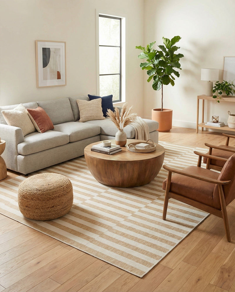 Seaside Stripes Collection Area Rug - Cabana (Taupe) Rectangle Taupe  lifestyle 20