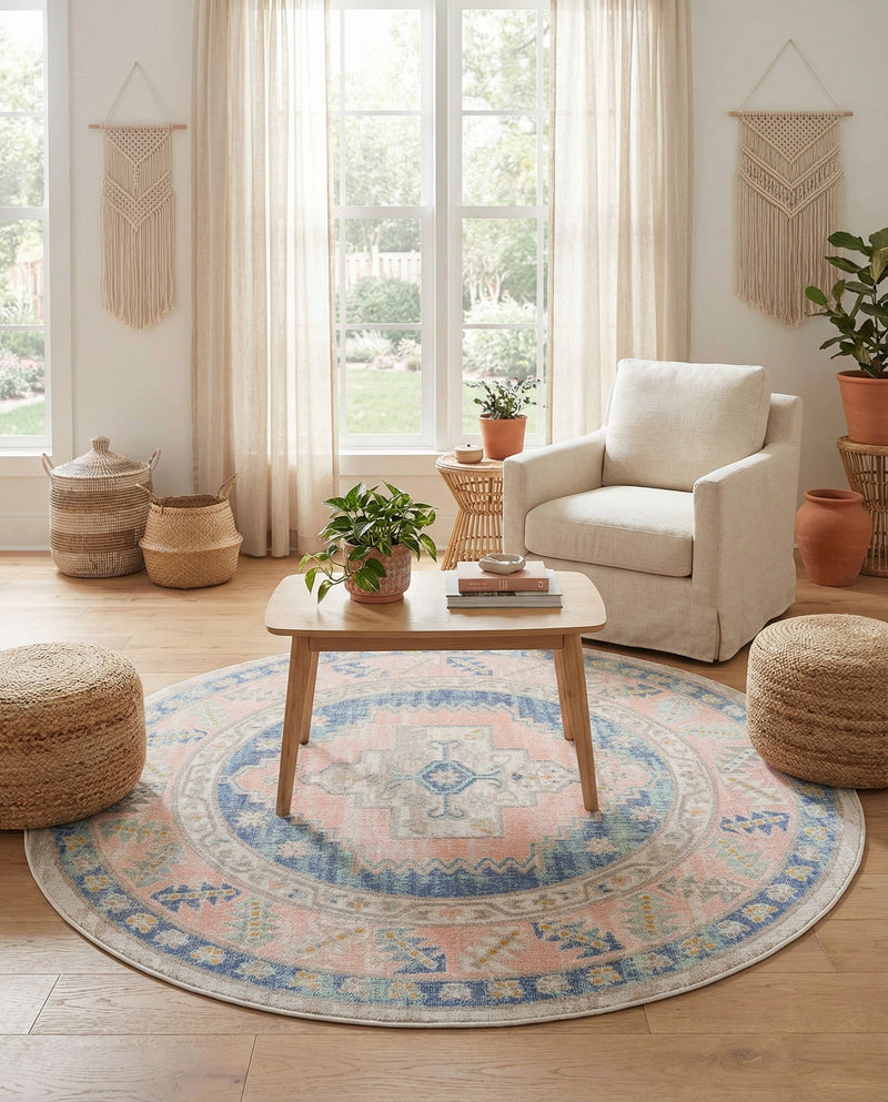 Savannah Series Collection Area Rug -  Augusta (French Blue) Round French Blue  lifestyle 42