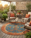 Patio Heritage Collection Area Rug -  Pavilion Round Navy Blue  lifestyle 72