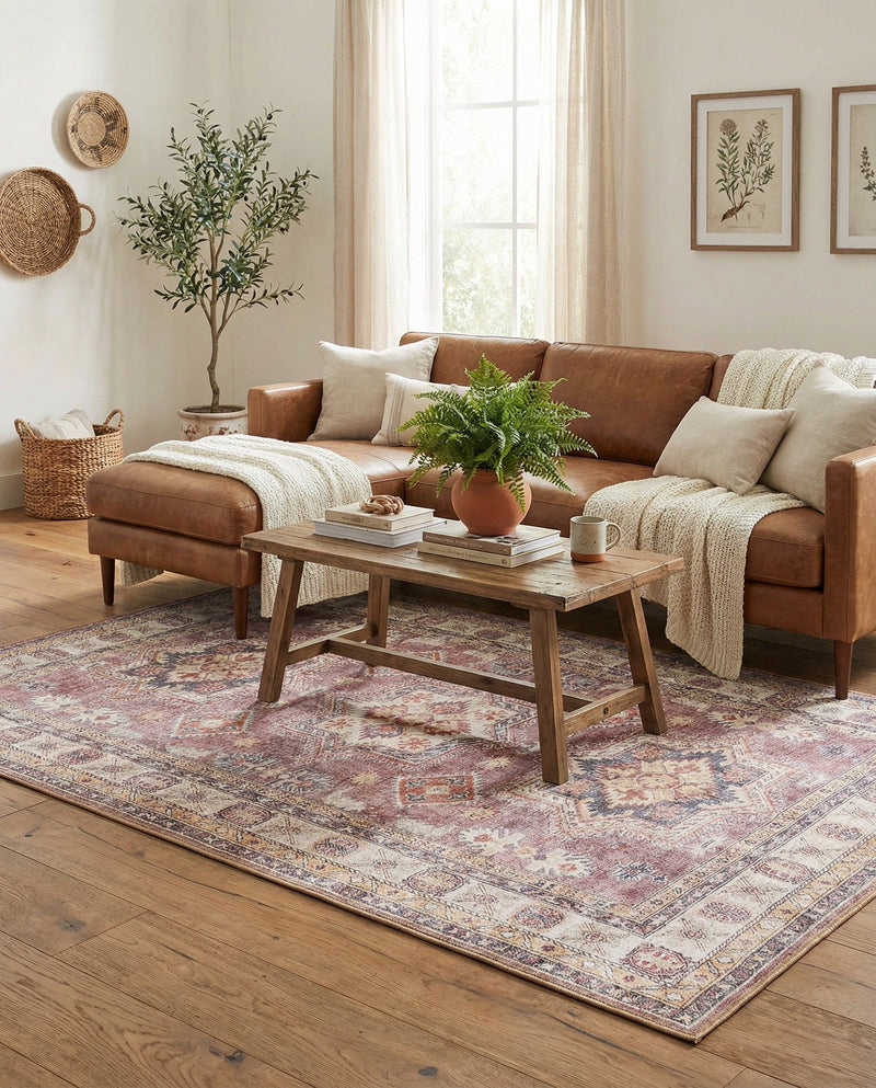 Heritage Elegance Collection Area Rug -  Neuschwanstein Rectangle Antique Rose Pink  lifestyle 20