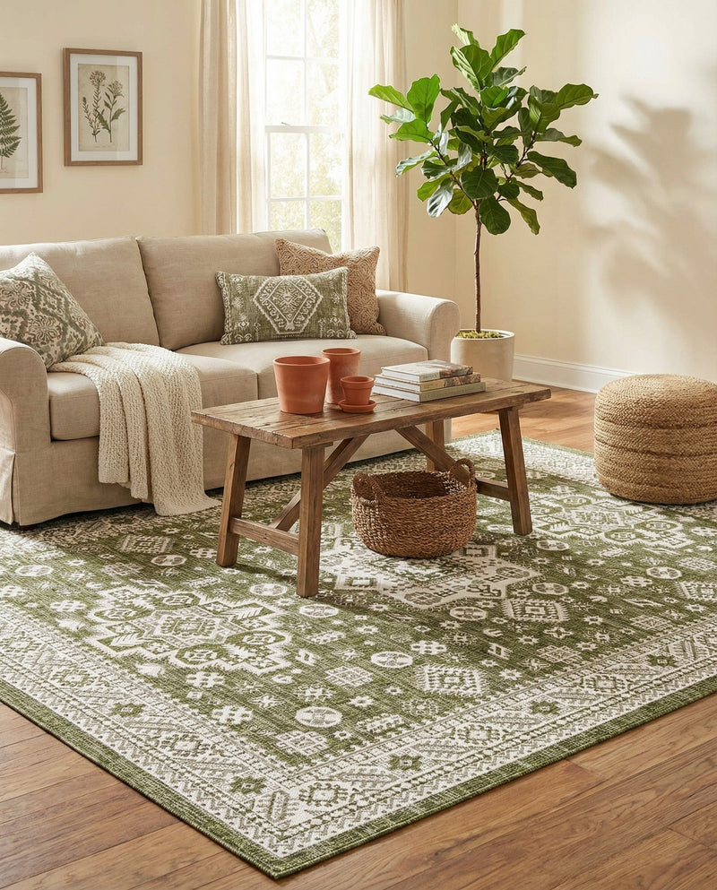 Tribal Terrace Treasures Collection Area Rug -  Incan Isle (Green) Rectangle Green  lifestyle 20