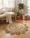 Woven Seaside Jute Collection Area Rug - Coastalhaven (Natural and White) Round Natural and White  lifestyle 10