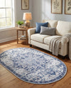 Baroque Era Collection Area Rug - Versailles (Gray Blue) Oval Gray Blue  lifestyle 71