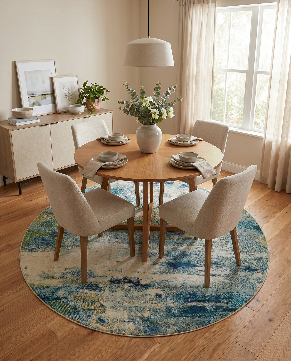 Chromatic Oasis Collection Area Rug -  Serene Round Light Blue  lifestyle 126