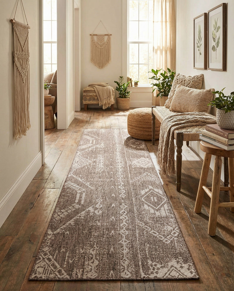 Desert Nomad Terrace Collection Area Rug - Sahara (Brown) Runner Brown  lifestyle 62