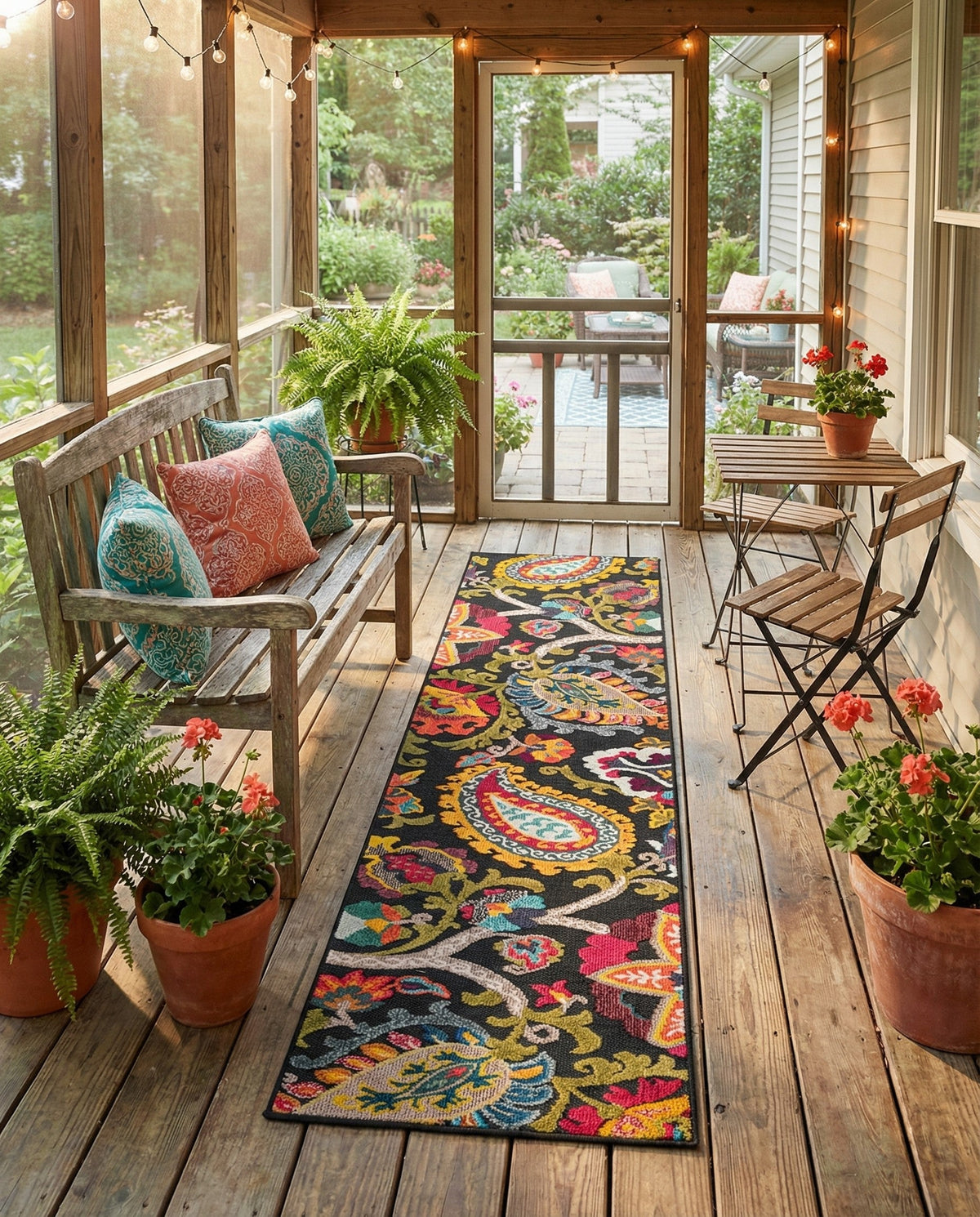 Outdoor Marrakesh Collection Area Rug - Fes Runner Multi Black  lifestyle 151