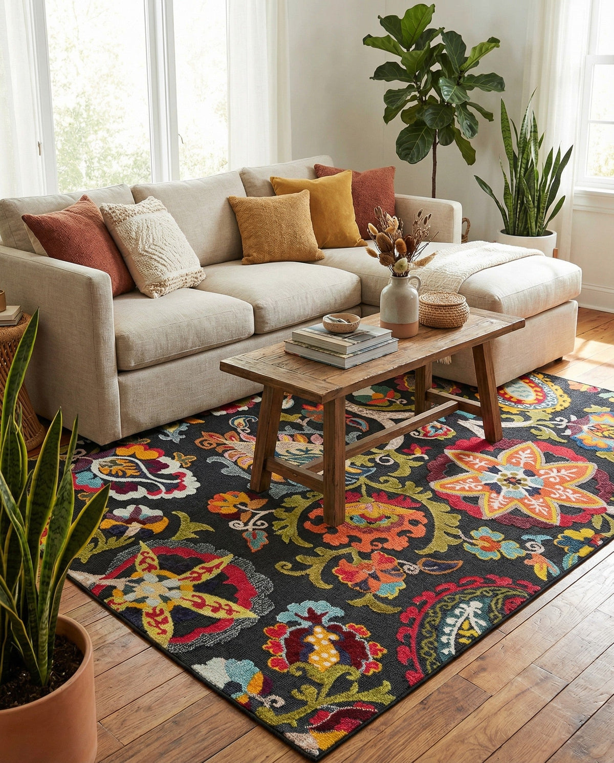 Outdoor Marrakesh Collection Area Rug - Fes Rectangle Multi Black  lifestyle 55