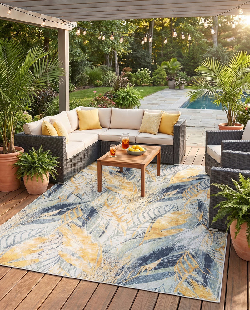 Seaside Blooms Collection Area Rug -  Blossom Rectangle Gray Ivory Yellow  lifestyle 34