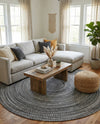 Sustainable Strands Indoor-Outdoor Oasis Collection Area Rug -  Sandbar (Black and White) Round Black and White  lifestyle 69