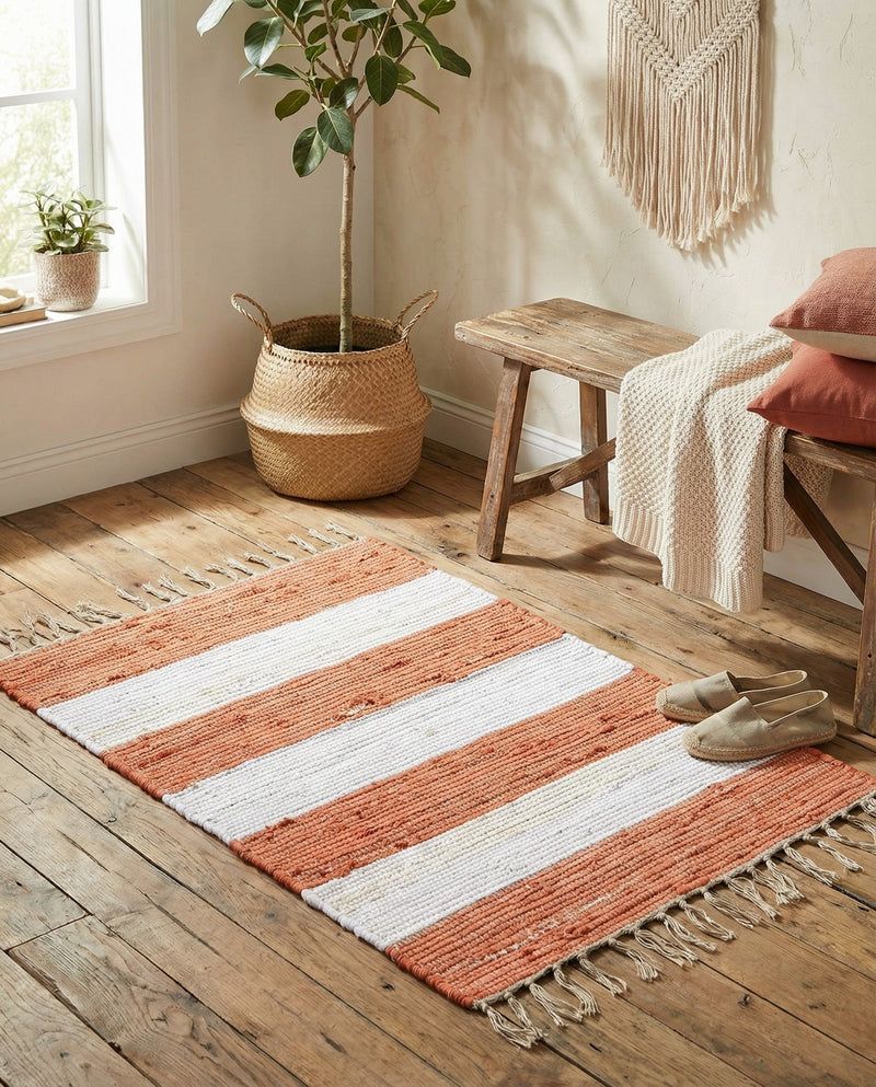 Tassel Trail Collection Area Rug - Pathway (Coral and Ivory) Rectangle Coral and Ivory  lifestyle 14