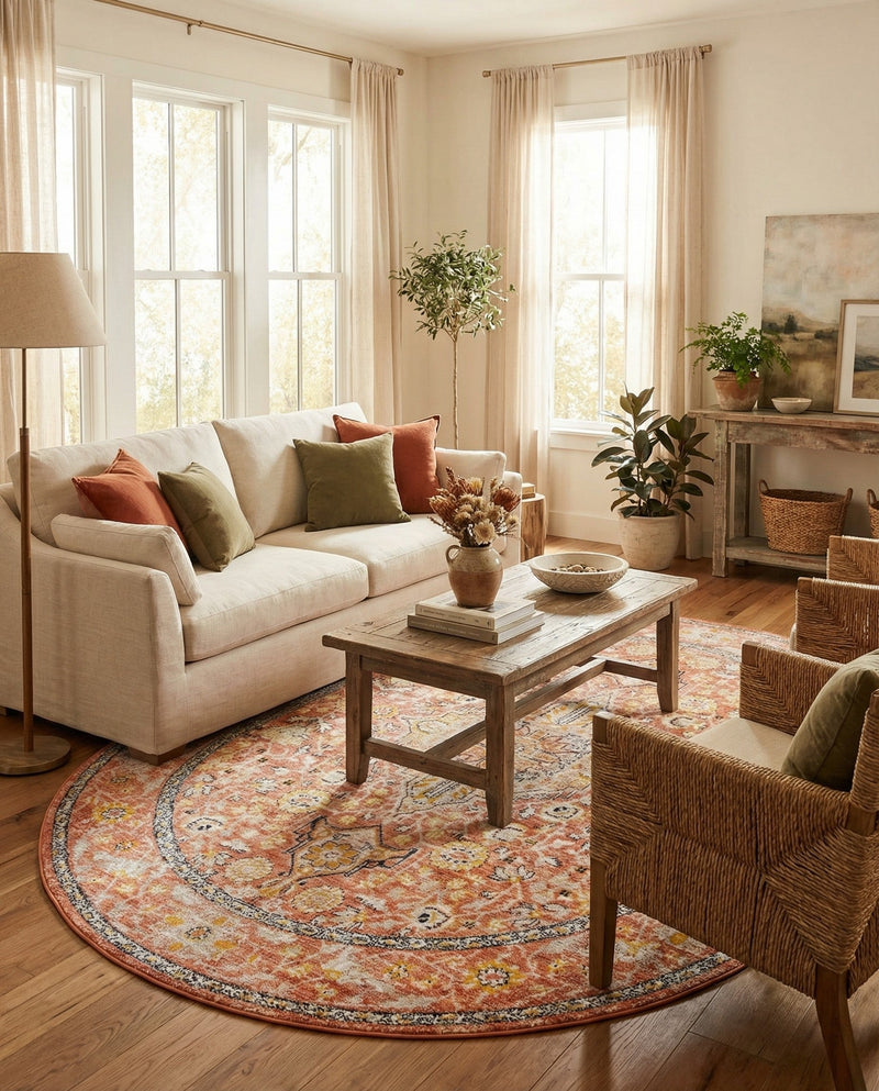 Seville Stripes Collection Area Rug - Cadiz (Brick Red) Oval Brick Red  lifestyle 71
