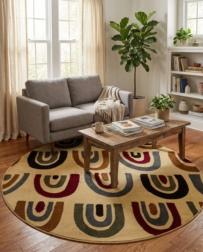 Bistro Lounge Collection Area Rug -  Breve Round Cream  lifestyle 50