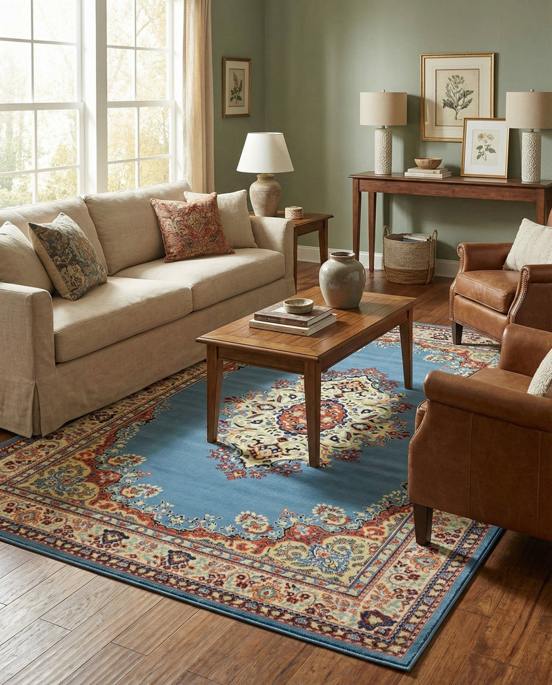 Tabriz Tapestry Collection Area Rug - Azerbaijan (Light Blue) Rectangle Light Blue  lifestyle 11