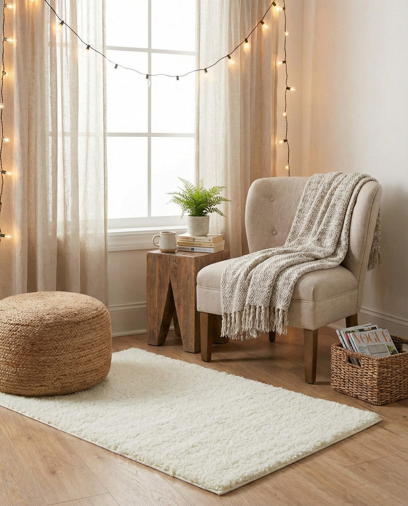 Cozy Comfort Shag Collection Area Rug - Haven (White) Rectangle White  lifestyle 4