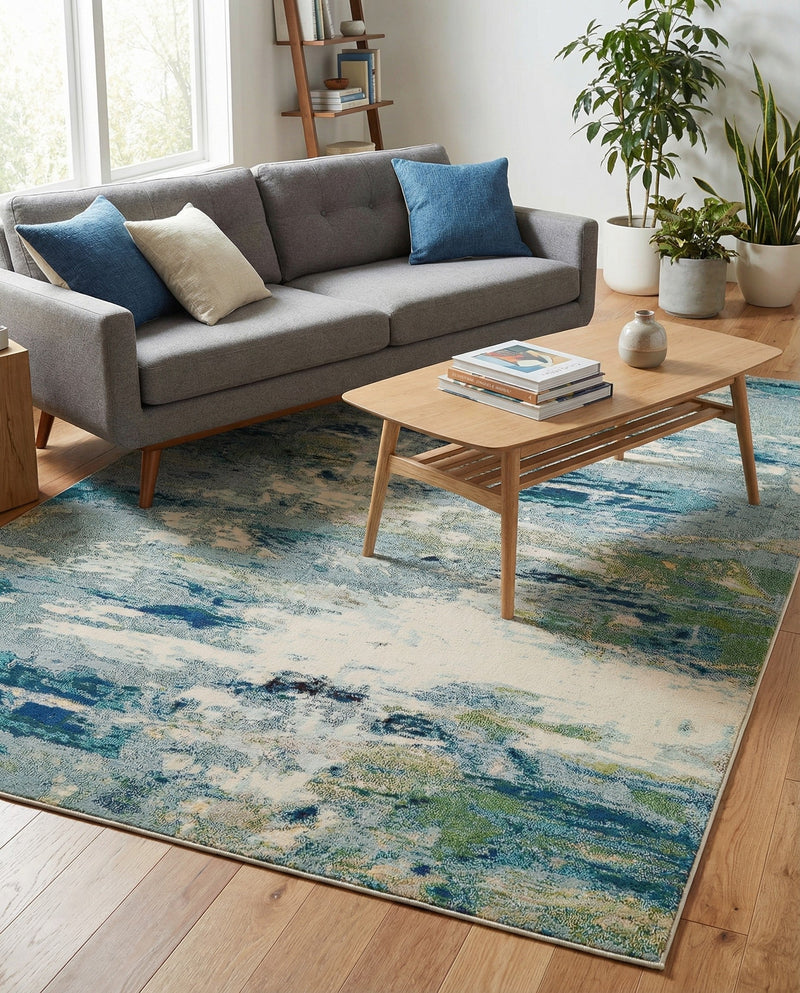 Chromatic Oasis Collection Area Rug -  Serene Rectangle Light Blue  lifestyle 13