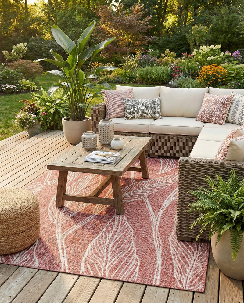 Seaside Blooms Collection Area Rug -  Evergreen (Rust Red) Rectangle Rust Red  lifestyle 3
